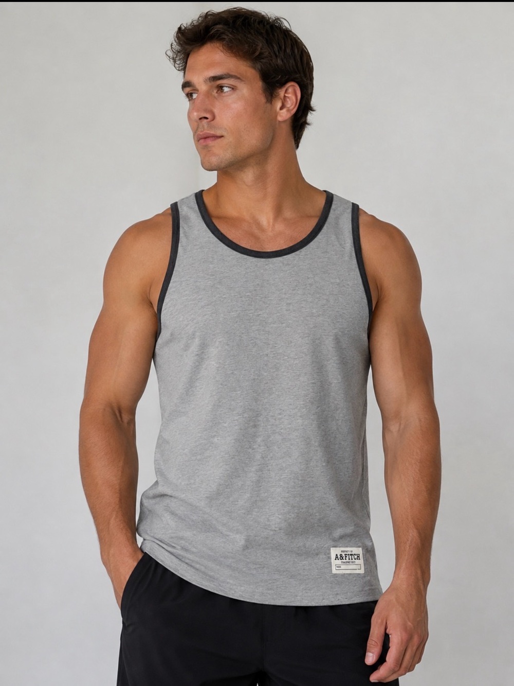 Abercrombie & Fitch Light Gray men’s muscle  Tank with Dark Trim